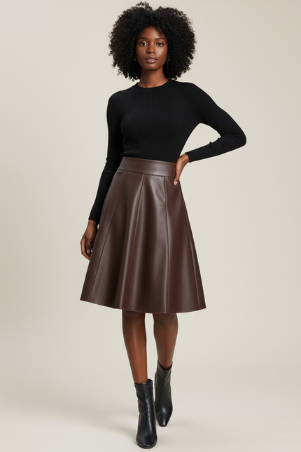 Jupe Patineuse En Simili Cuir