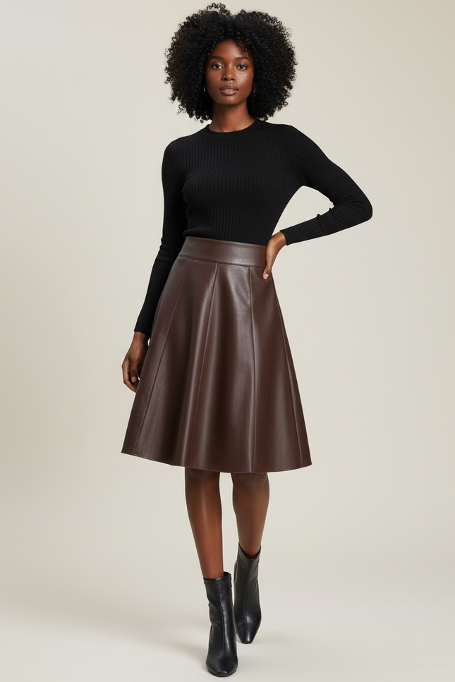 Jupe Patineuse En Simili Cuir