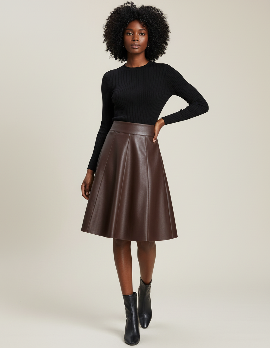 Jupe Patineuse En Simili Cuir