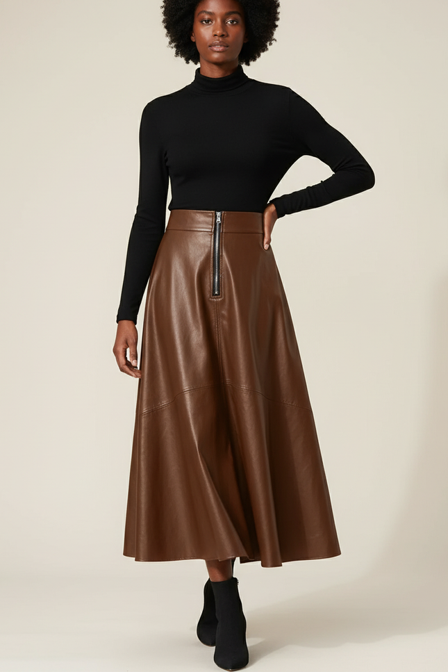 Jupe Longue Cuir Marron