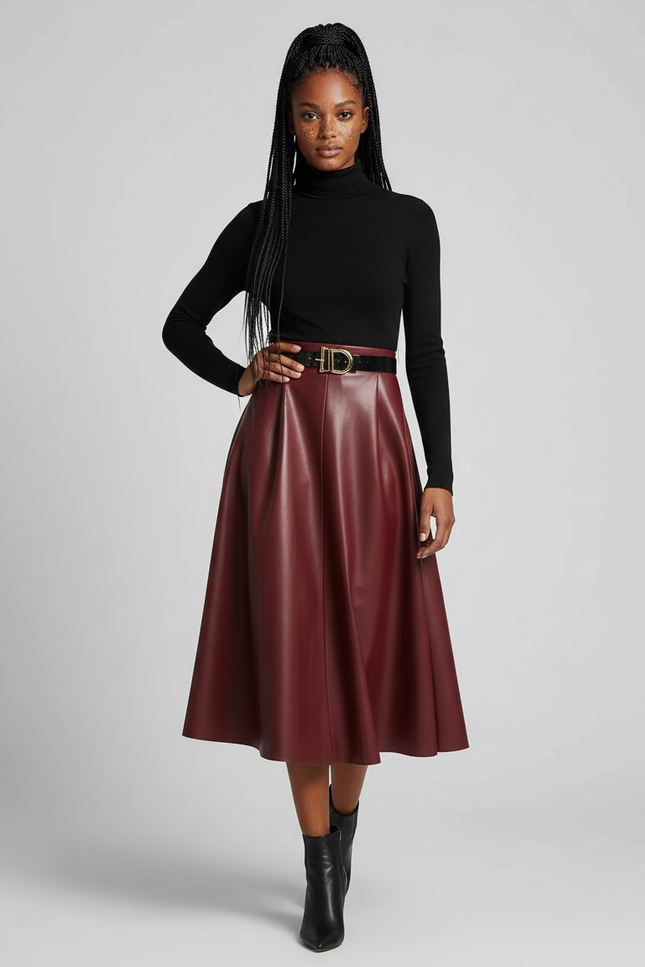 Jupe En Cuir Rouge Bordeaux