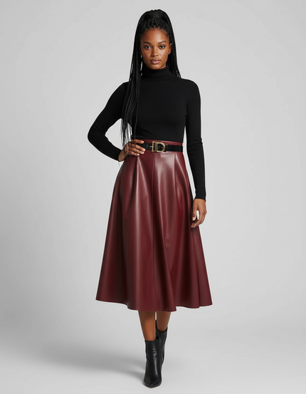 Jupe En Cuir Rouge Bordeaux