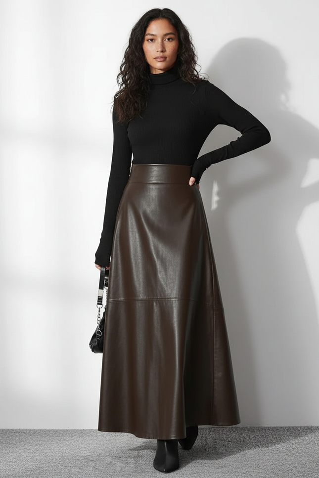 Jupe Longue En Cuir Femme