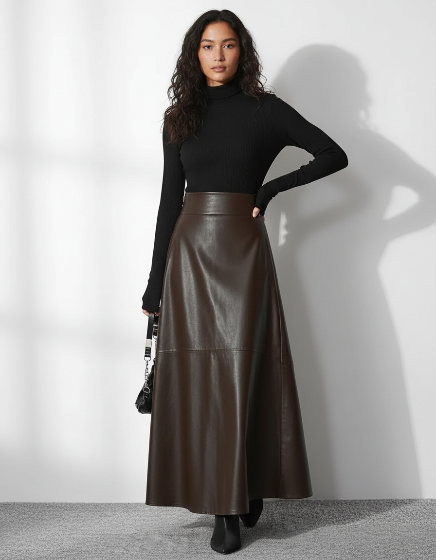 Jupe Longue En Cuir Femme