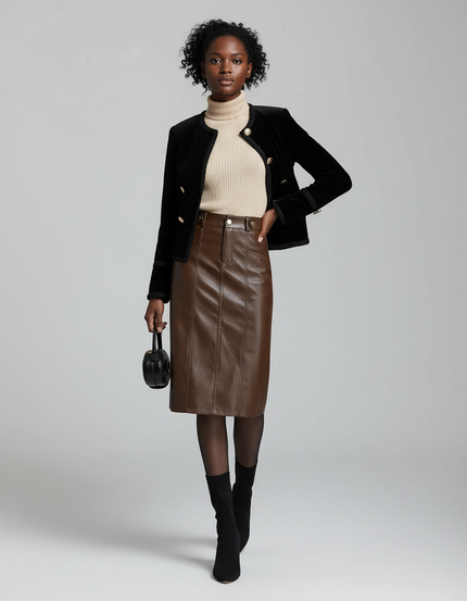 Jupe Crayon Cuir Taille Haute