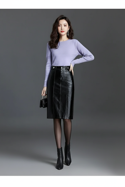 Jupe Cuir Noir Crayon