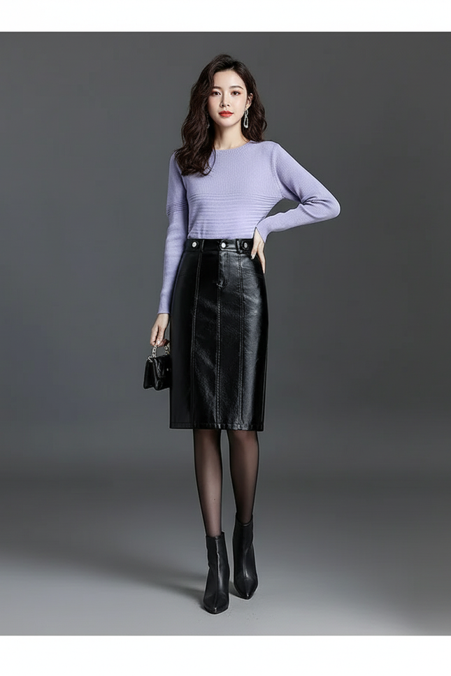 Jupe Cuir Noir Crayon