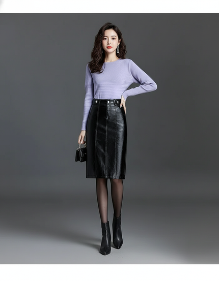 Jupe Cuir Noir Crayon