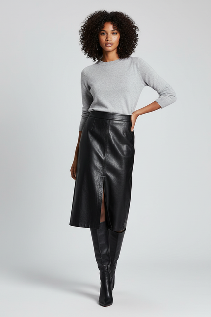 Jupe Cuir Crayon Taille Haute
