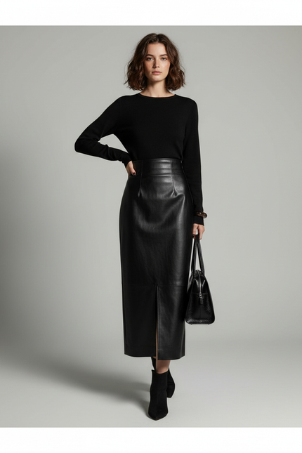 Jupe Crayon Cuir Longue