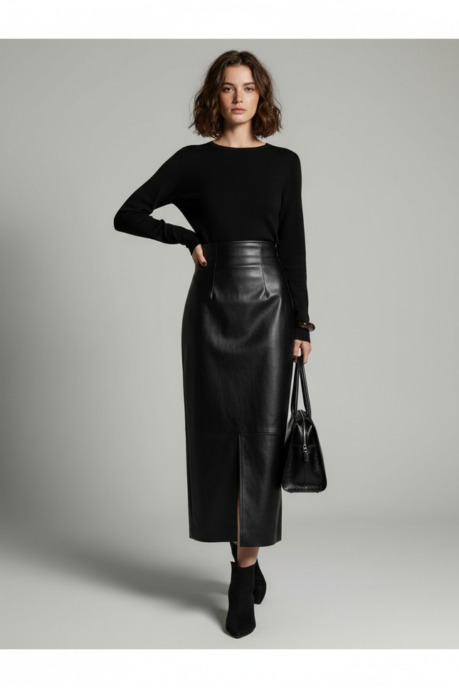 Jupe Crayon Cuir Longue