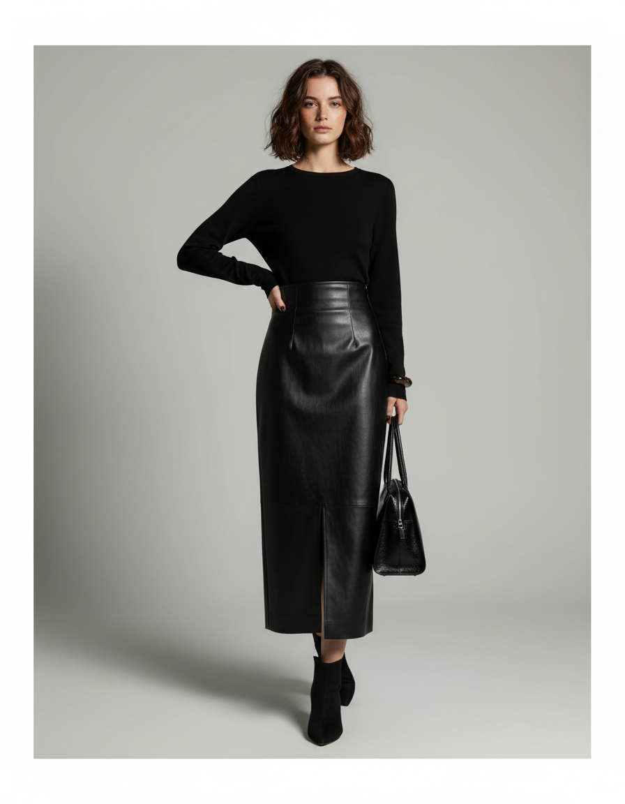 Jupe Crayon Cuir Longue
