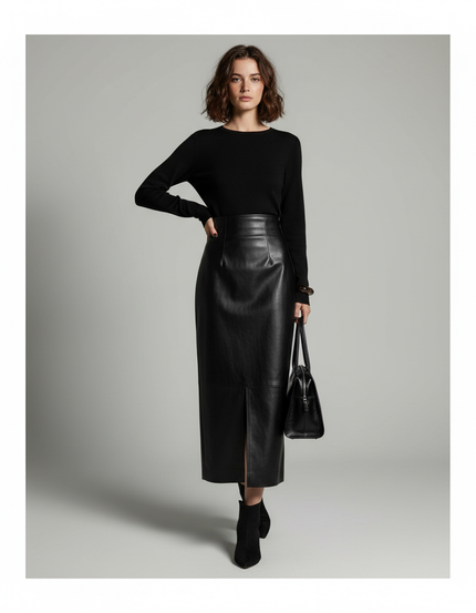 Jupe Crayon Cuir Longue