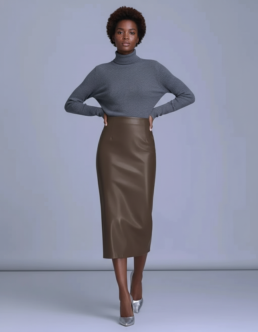 Jupe Fourreau En Cuir