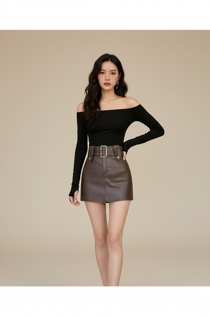 Jupe Simili Cuir Ceinture