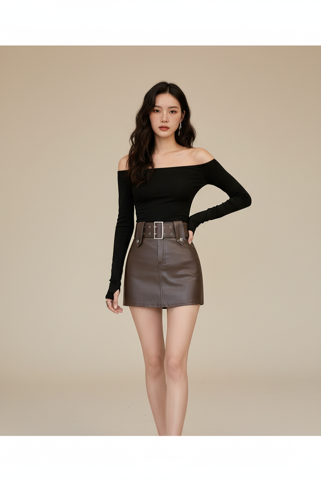 Jupe Simili Cuir Ceinture