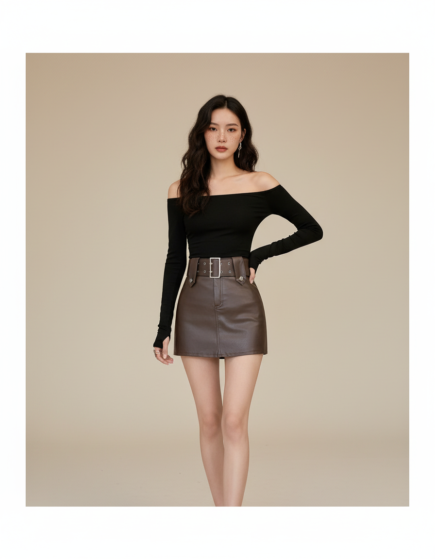 Jupe Simili Cuir Ceinture