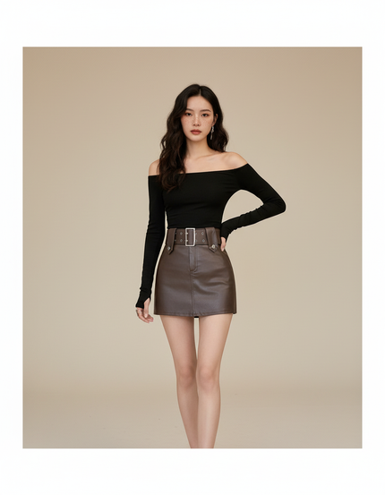 Jupe Simili Cuir Ceinture