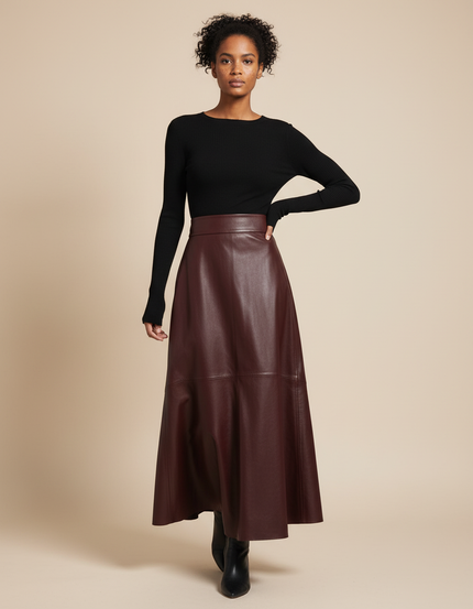 Jupe Longue Cuir Bordeaux