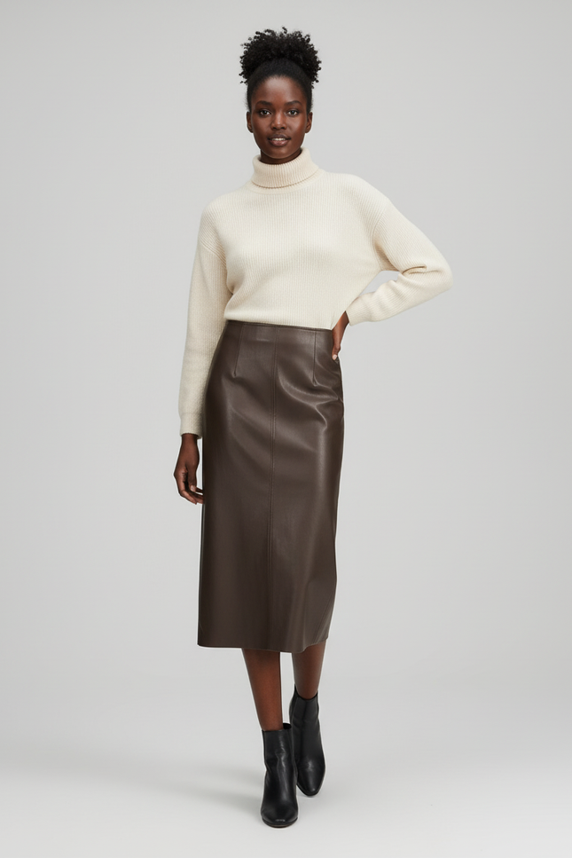 Jupe Simili Cuir Chocolat