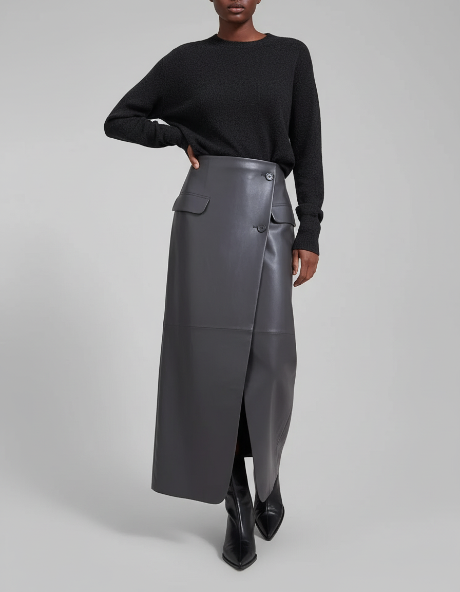 Jupe Cuir Boutonnée