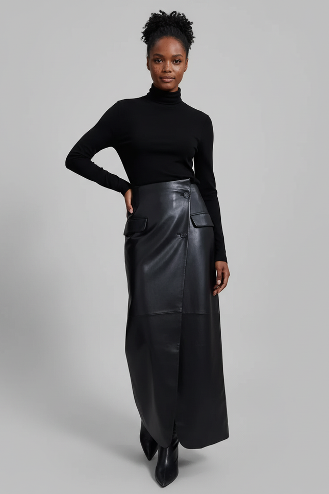 Jupe Portefeuille Cuir Noir