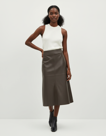 Jupe Cuir Marron Mi-Longue