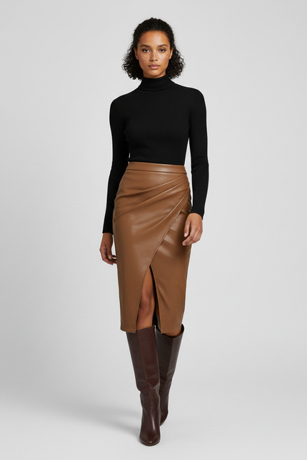 Jupe Crayon Simili Cuir Fendue
