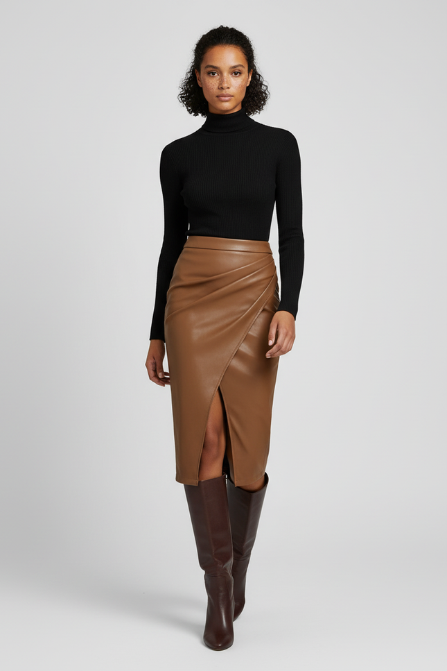 Jupe Crayon Simili Cuir Fendue