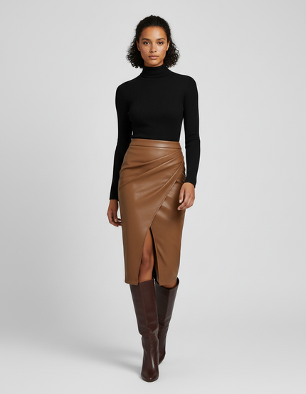 Jupe Crayon Simili Cuir Fendue