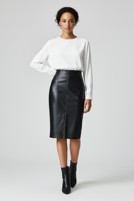 Jupe Crayon Cuir Fendu