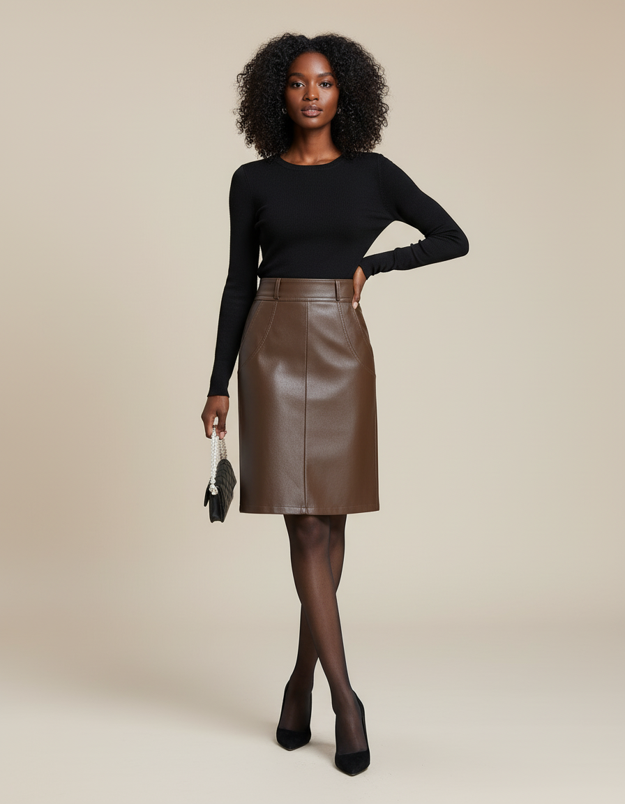 Jupe Simili Cuir Camel