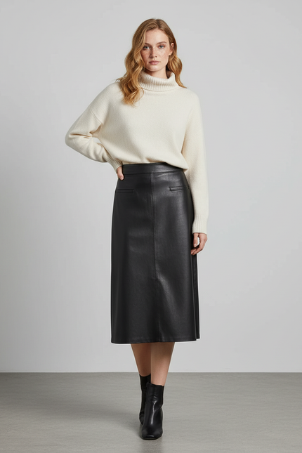 Jupe Droite En Cuir