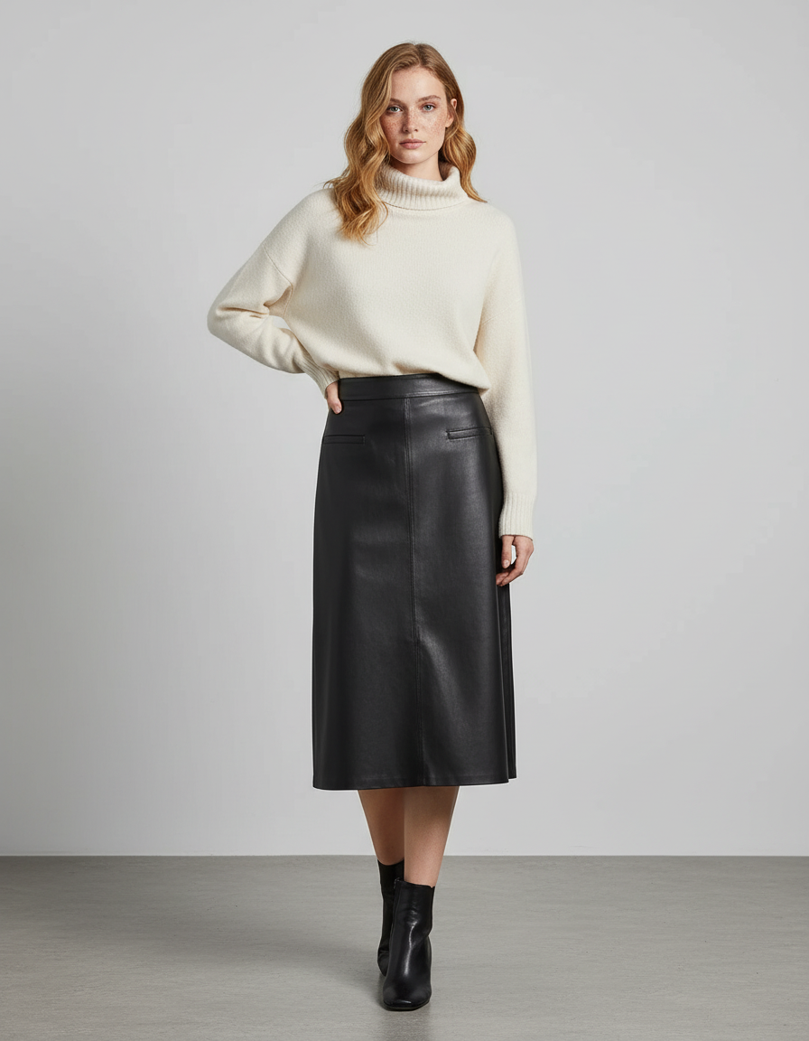 Jupe Droite En Cuir