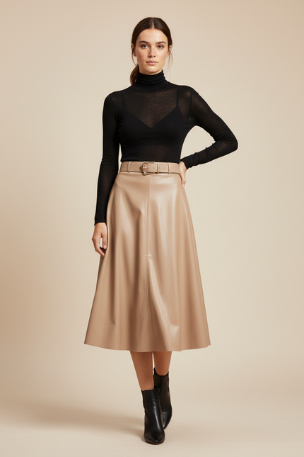 Jupe Cuir Beige