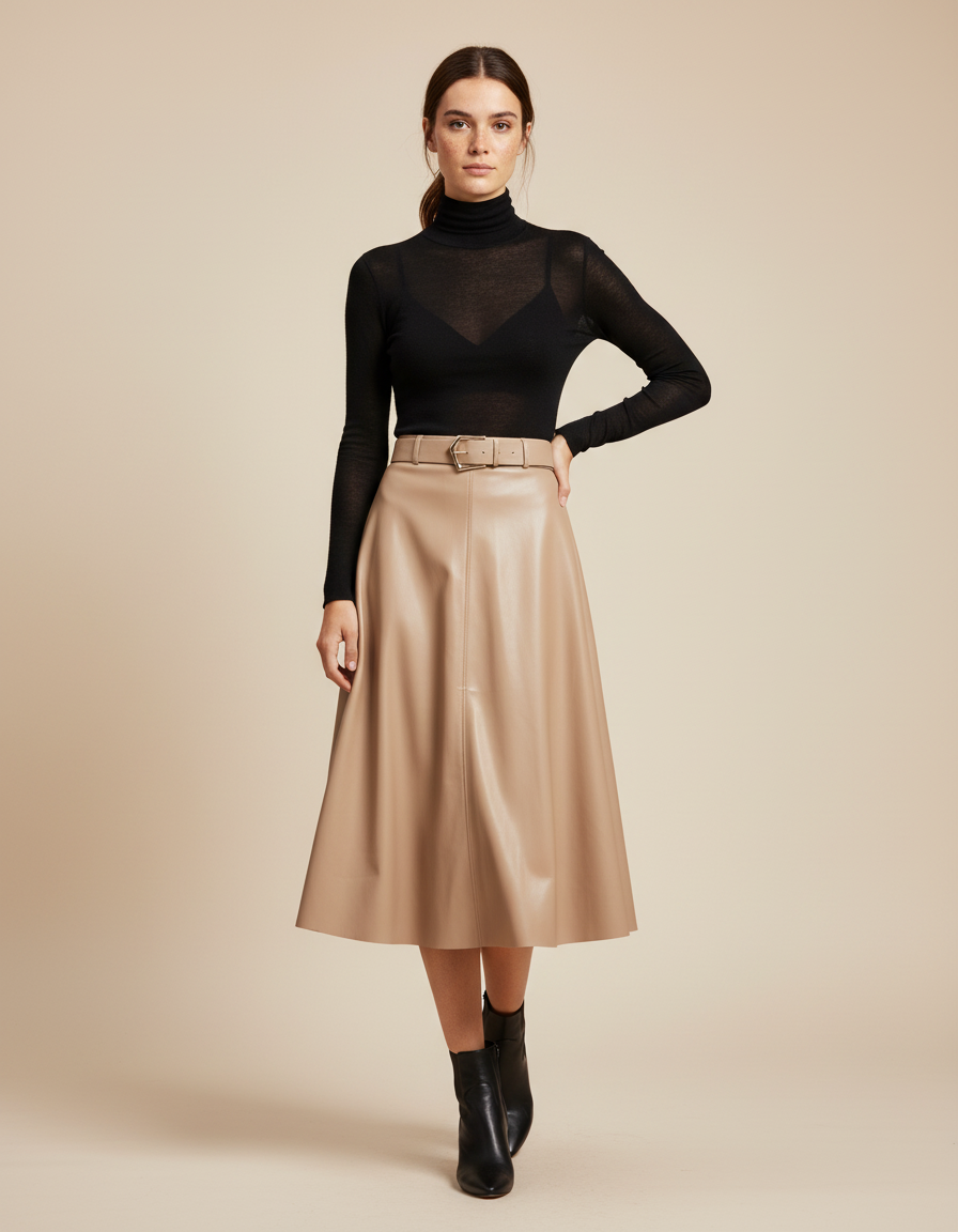 Jupe Cuir Beige