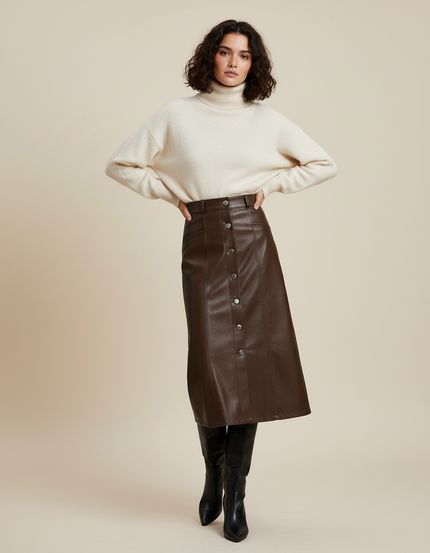 Jupe En Cuir Avec Bouton Devant