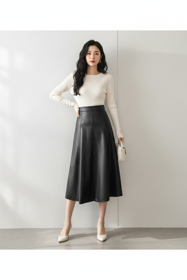 Jupe En Cuir Noir Longue