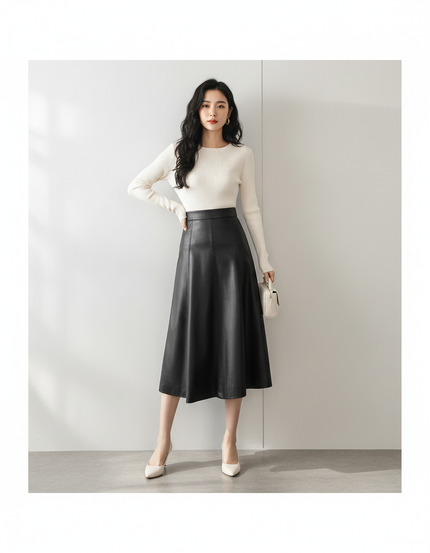 Jupe En Cuir Noir Longue