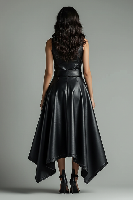 Jupe Simili Cuir Asymetrique