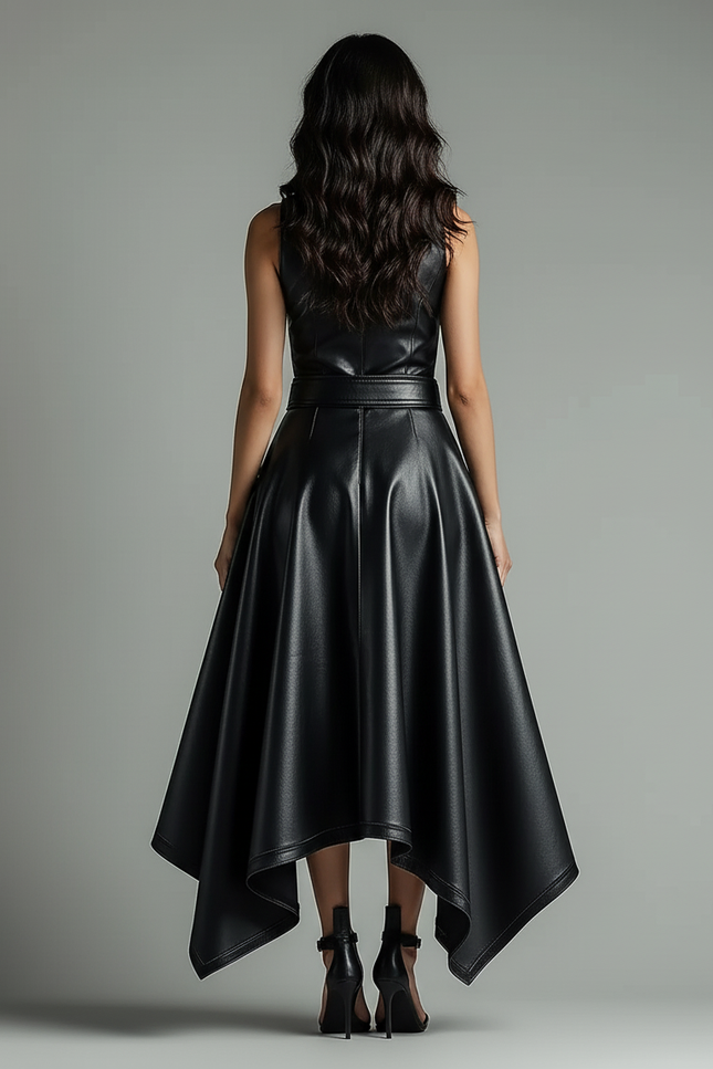 Jupe Simili Cuir Asymetrique