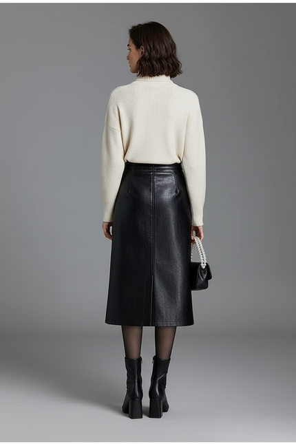 Jupe Tube Cuir Noir