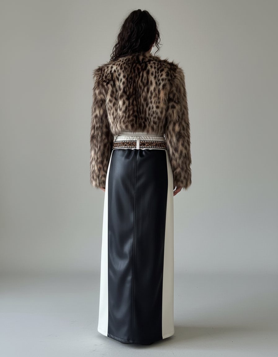 Jupe Simili Cuir Bi Matiere