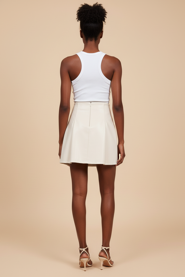 Jupe Cuir Crème Mini Chic