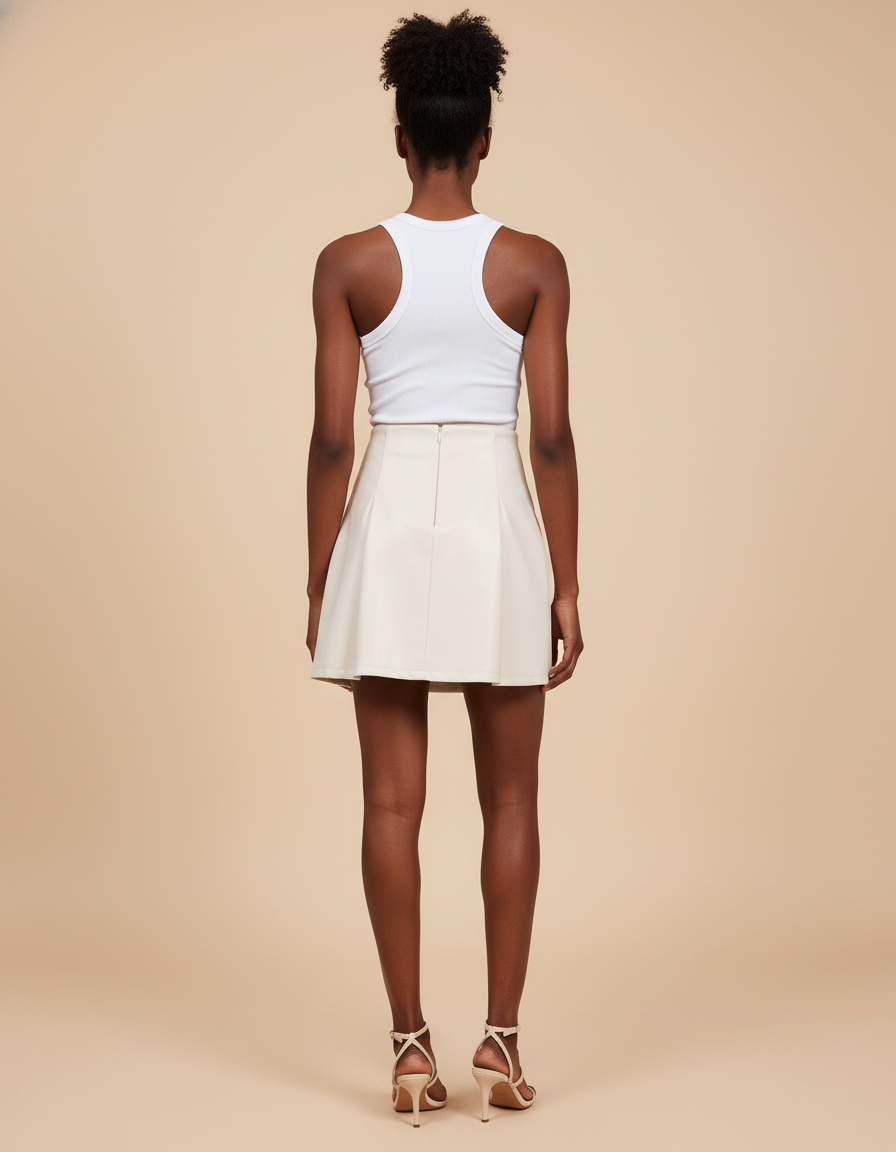 Jupe Cuir Crème Mini Chic
