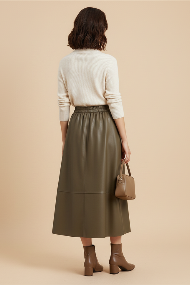 Jupe Simili Cuir Kaki