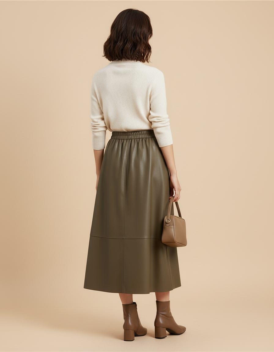 Jupe Simili Cuir Kaki