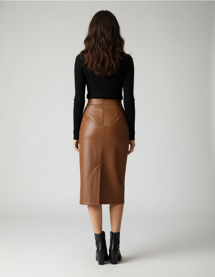 Jupe Crayon Cuir Camel