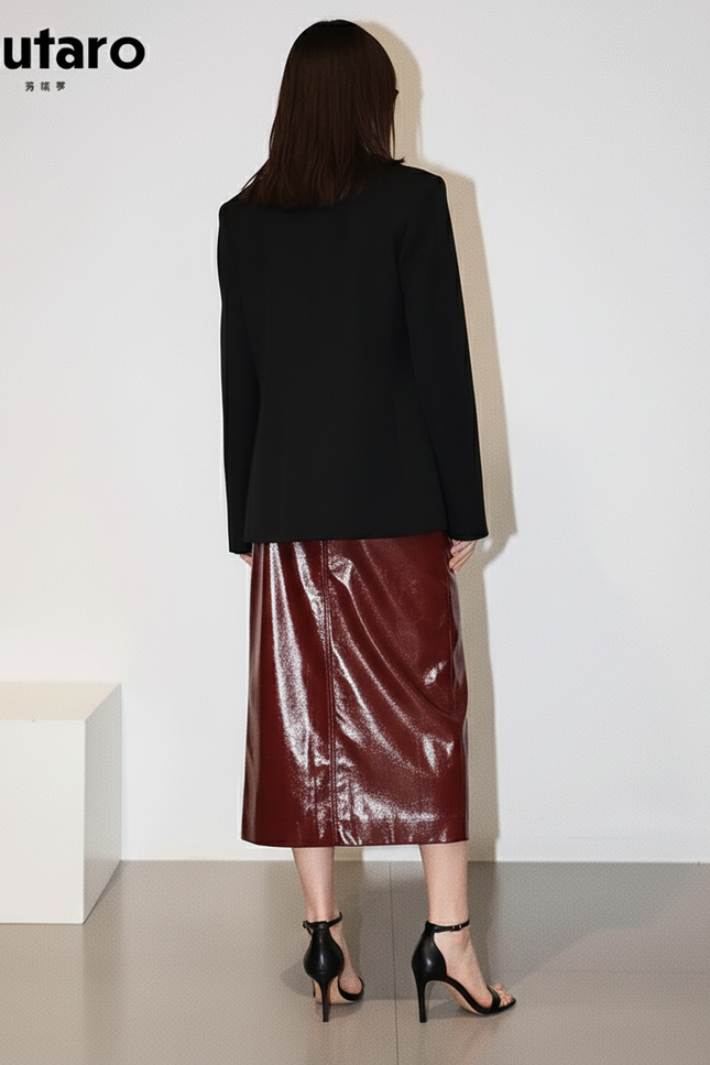 Jupe Crayon Simili Cuir Bordeaux