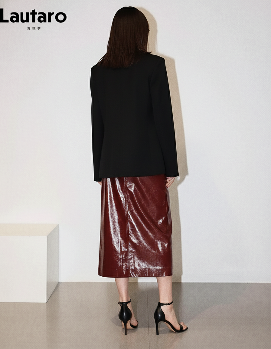 Jupe Crayon Simili Cuir Bordeaux